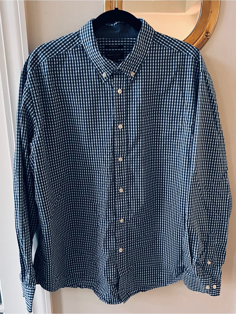 Mason James  Navy and White Gingham Button-Down Shirt Sz XL